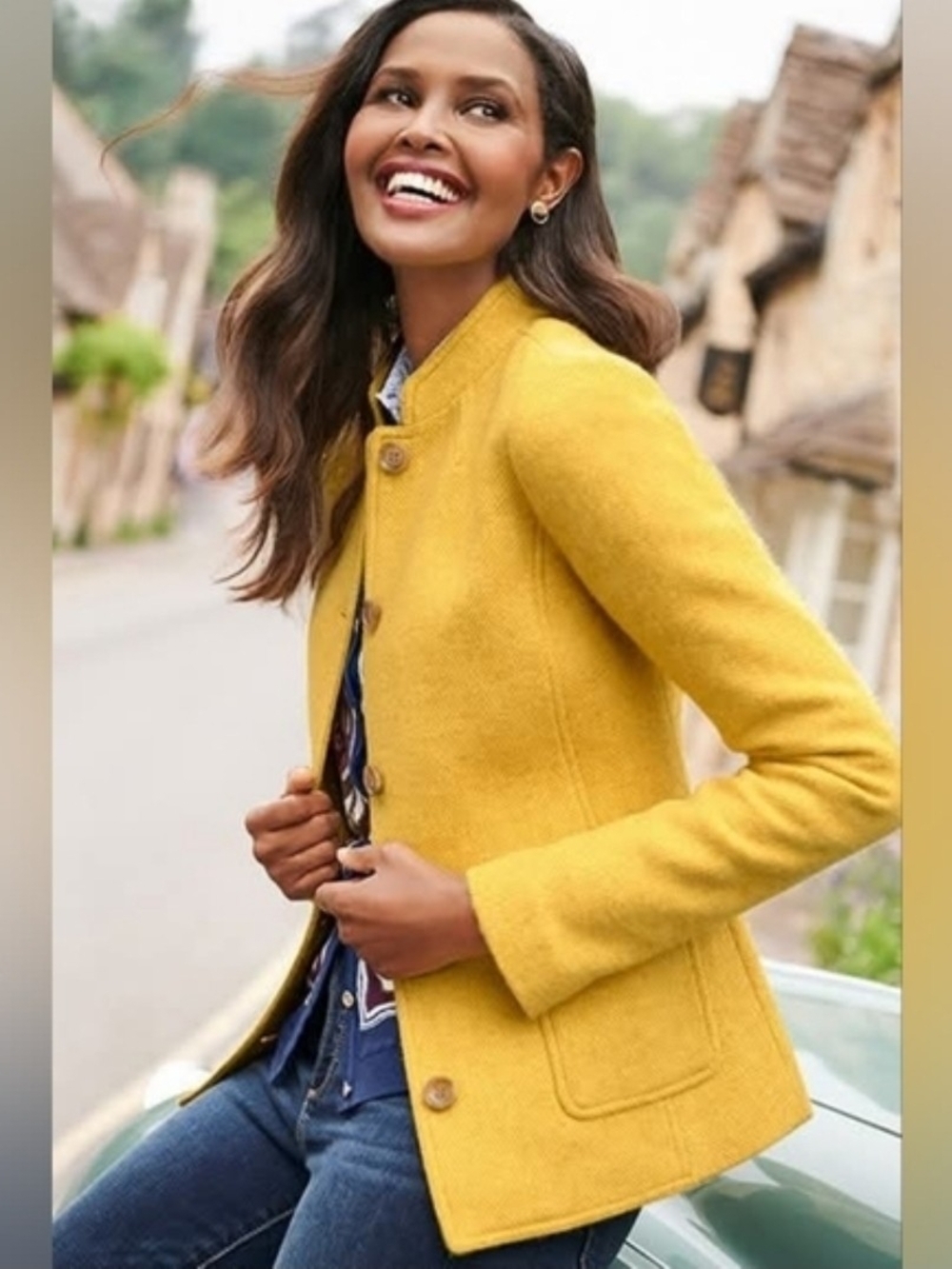 Talbots Bright Yellow Wool-Blend Pea Coat